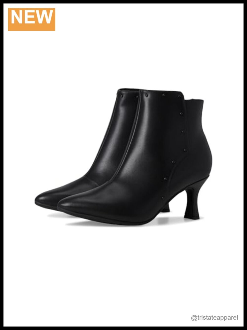 Women's Pointed Toe Kitten Heel Ankle Boots with Stud Detailing